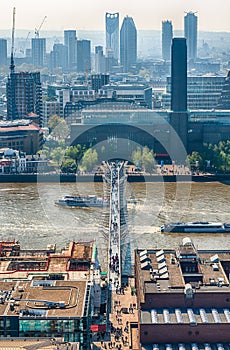 View of River Thames and Millennium Bridge, London, England, UK