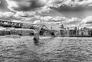 View of River Thames and Millennium Bridge, London, England, UK