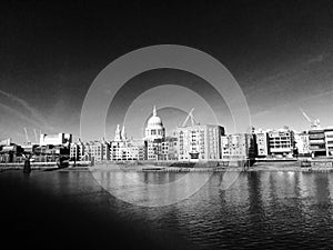 London skyline in black and white photo