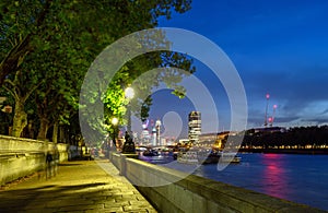 View of the River Thames in Westminster, London, UK looking towards Lambeth Bridge and Vauxhall