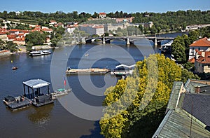 View of river Vltava from Old Town Bridge Tower in Prague,Czech Republic photo
