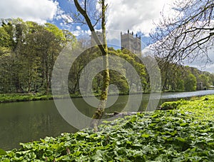 View of the River Wear in spring as it passes through the English city of Durham.