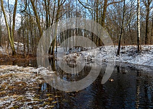 view of the river on a winter day, Gauja river near Valmiera, Latvia