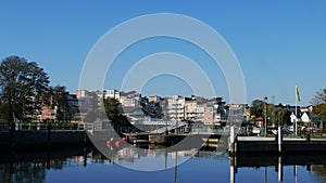 A view of riverside apartments on the river thames in teddington middlesex