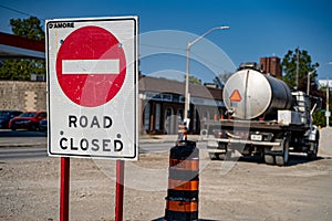 View of road closed sign at construction site