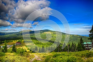 The view on the road Czech and polish friendship in National park Krkonose- Giant mountains