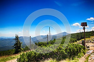 The view on the road Czech and polish friendship in National park Krkonose- Giant mountains