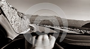 View on a road from driver place in Crete mountains