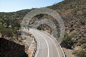 View of road through semi arid countryside