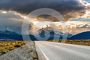 View of the road to El Chalten with Mount Fitz Roy in the mist