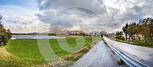 View from a road on the way to the city center of Leknes, Norway