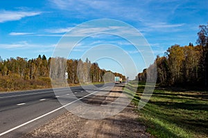 View of the roadbed of highway A130 in the Kaluga region, Russia