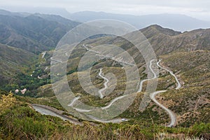 View of the roads, the nature and the mountains in the Natural Reserve Villavicencio, Mendoza Province in Argentina.