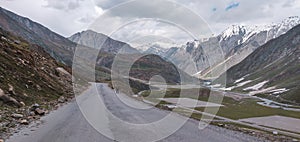 View from Roads of Zojila pass (11,000ft.) during the month of June.Melting snow and mountains