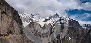 View from Roads of Zojila pass (11,000ft.) during the month of June.Melting snow and mountains