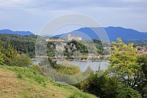 View at Rocca di Angera, Borromeo Castle, Lake Maggiore, Lago Maggiore, Italy