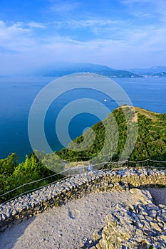 View from Rocca di Manerba to beautiful lake Garda, Brescia, Italy - travel destination