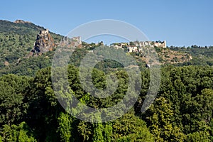 View of the Rochemaure citadel overlooking the village and the RhÃ´ne