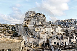 View at the rock church Santa Maria de Idris in Matera, Basilicata, Italy