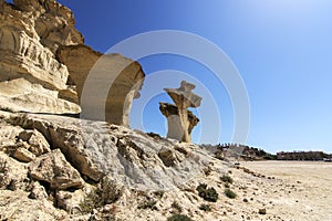 A view of the rock formations Erosions of Bolnuevo on the Mediterranean coast in Spain