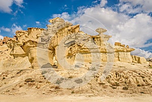A view of the rock formations Erosions of Bolnuevo on the Spain Mediterranean coast photo