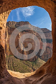 View from the rock hewn church Abuna Yemata Guh in Ethiopia