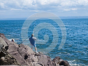 View from the Rock Jetty of Fisherman at Ocean Shores Washington