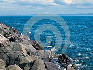 View from the Rock Jetty of Fisherman at Ocean Shores Washington