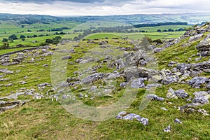 A view of the rock strewn slopes of Ingleborough, Yorkshire, UK