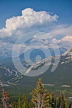 View of the Rockey mountains  and the town of Banff from Sulpher mountin Banff national park Alberta Canada photo