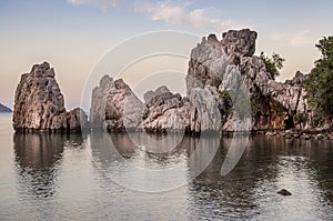 View of rocks with reflection in water