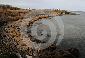 View of rocky beach at Moelfre on Anglesey, Wales