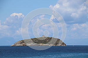 view of the rocky beach of the town of Diamante in the province of Cosenza, Calabria in southern Italy