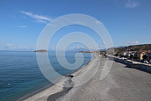 view of the rocky beach of the town of Diamante in the province of Cosenza, Calabria in southern Italy