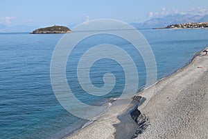 view of the rocky beach of the town of Diamante in the province of Cosenza, Calabria in southern Italy