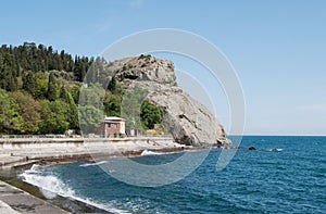 view of rocky cape Plaka in Black sea, Crimea