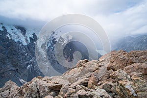 View of rocky and cliff mountain with snow in high mountain in Mt Cook national park (Muller hut track) I