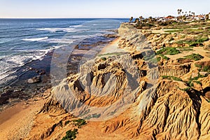 View of rocky cliffs at Sunset Cliffs, in Point Loma, San Diego, California