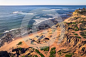 View of rocky cliffs at Sunset Cliffs, in Point Loma, San Diego, California