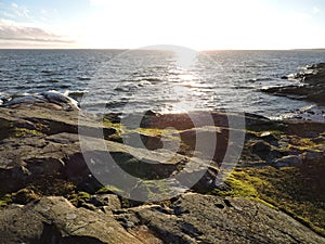 View of rocky coast of Baltic sea on the island of Sveaborg in Finland