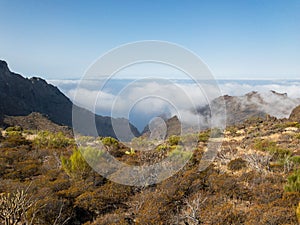 View rocky landscape with clouds in the island of Tenerife