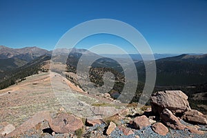 View of Rocky Mountains from the peak of Monarch Pass mountain top after riding tramway in the Rocky Mountains near Gunnison