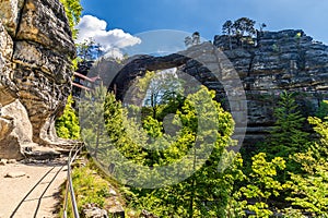 A view of the rocky path and the Pravcicka Gate arch
