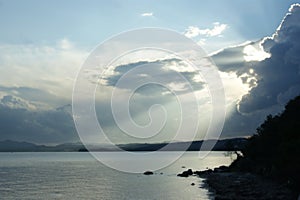 View from rocky shoreline at beautiful Corfu, Greece.