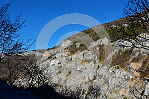 View of rocky slopes above Val Rosandra or Glinscica valley photo