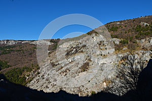 View of rocky slopes above Val Rosandra or Glinscica valley photo