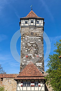 View of the Roeder Gate Tower of Rothenburg ob der Tauber