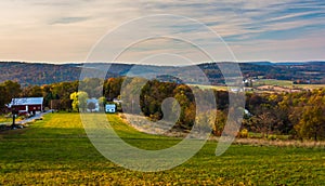 View of rolling hills in rural Frederick County, Maryland. photo