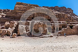 A view from the Roman ampitheatre towards cave dwellings in the ancient city of Petra, Jordan