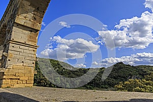 View from the Roman Aqueduct crossing the Gardon River, Pont du Gard